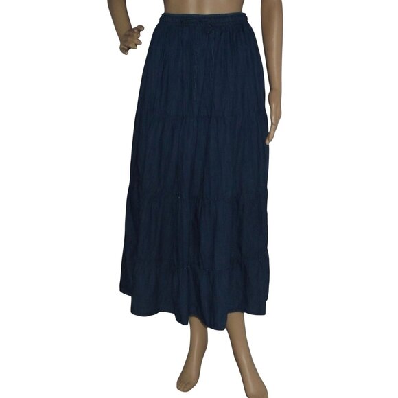 Alfred Dunner Skirt Womens Size 12 Blue Denim Long Tiered Broomstick Midi boho - Picture 1 of 9